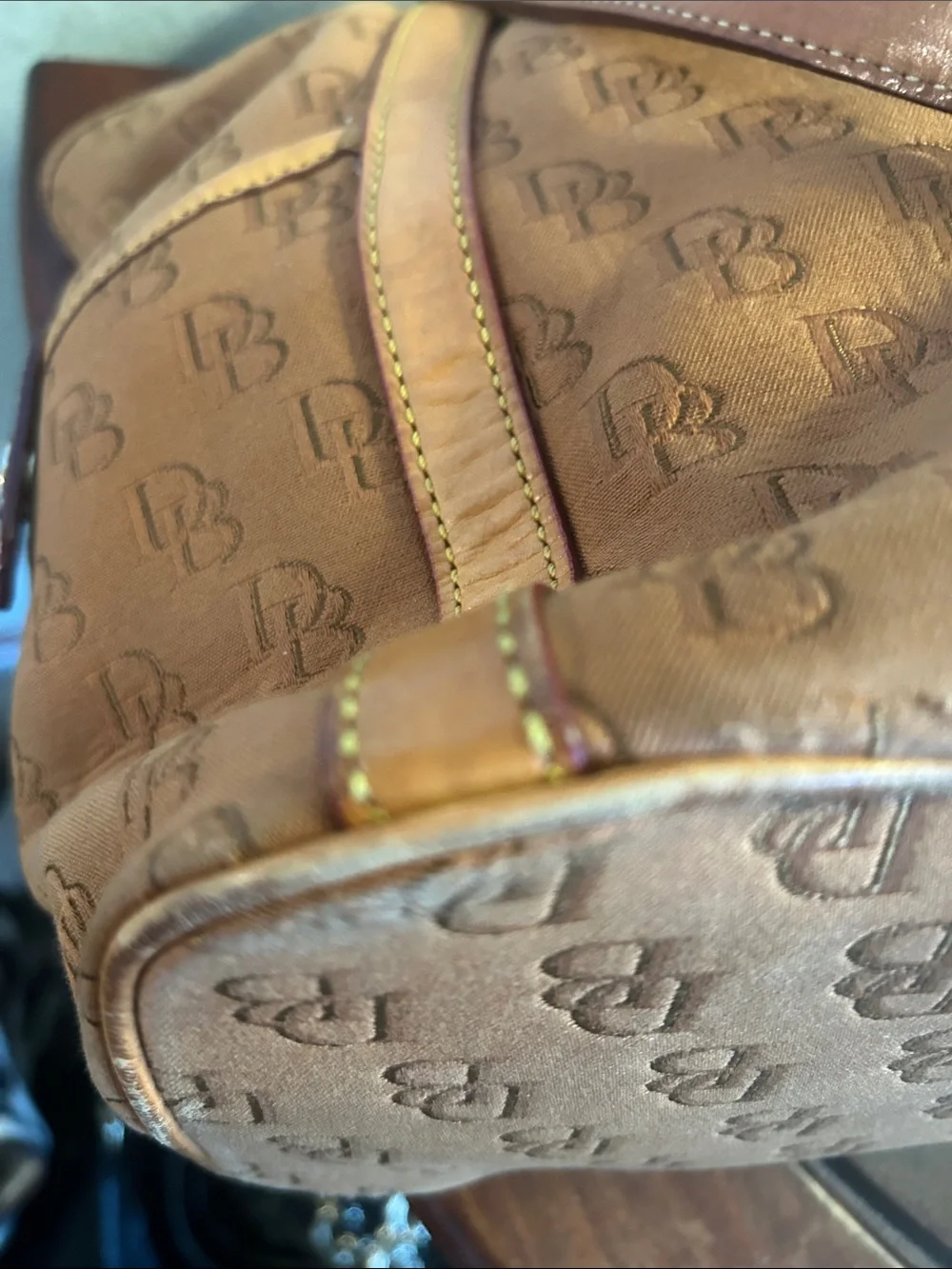 Dooney & Bourke Tan Shoulder Tote with Signature DB Pattern